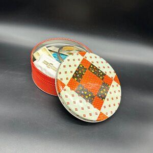 Vintage 1970s Tin Box Sewing Notions Crafting Supplies Granny Core Storage Metal